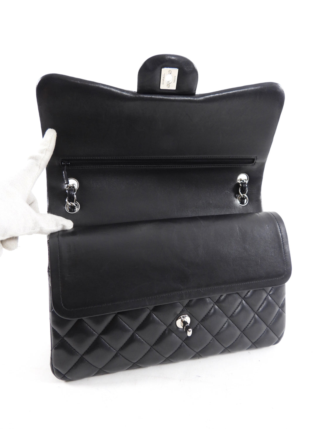 Chanel Black Lambskin Leather Jumbo Double Classic Flap Bag SHW