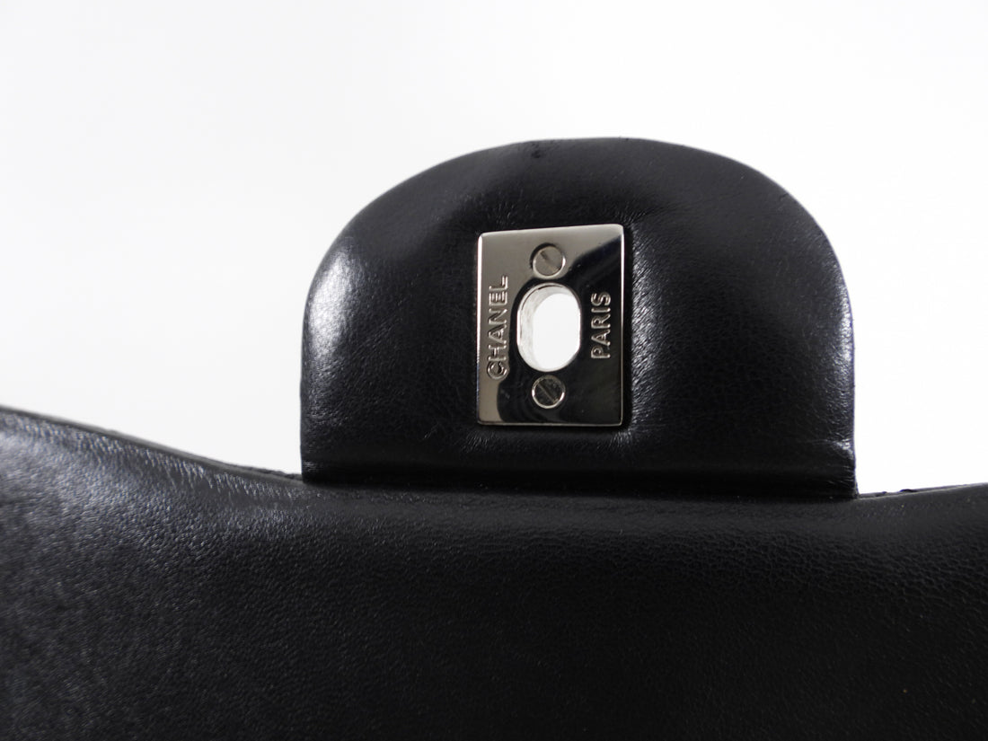 Chanel Black Lambskin Leather Jumbo Double Classic Flap Bag SHW