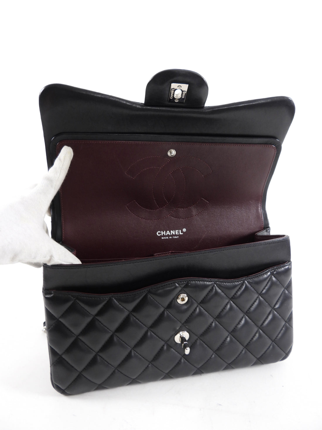 Chanel Black Lambskin Leather Jumbo Double Classic Flap Bag SHW