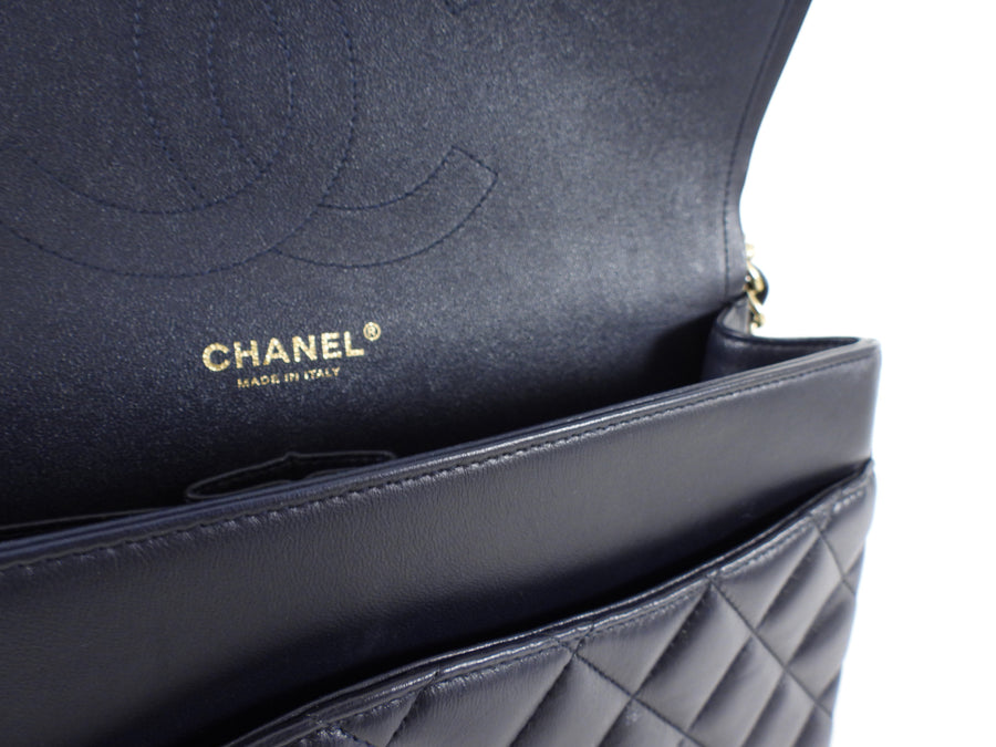 Chanel Midnight Navy Lambskin Jumbo Classic Double Flap Bag GHW