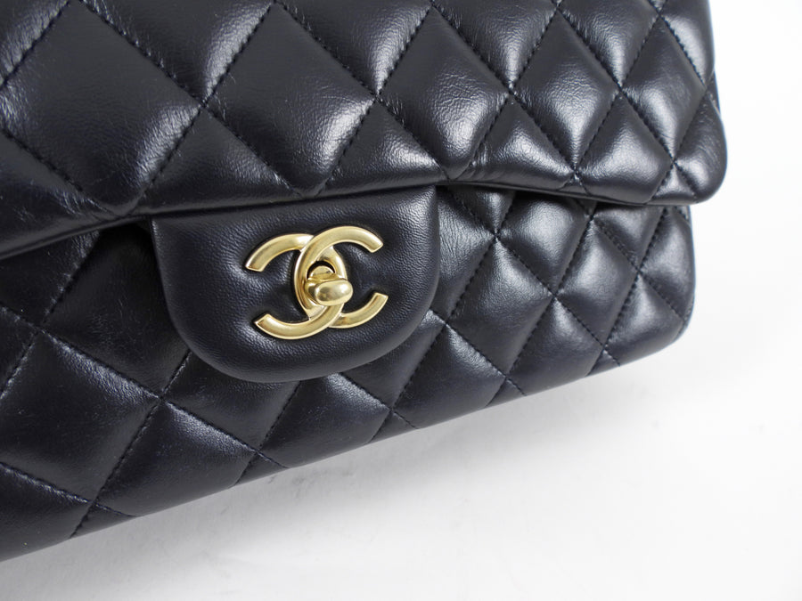 Chanel Midnight Navy Lambskin Jumbo Classic Double Flap Bag GHW