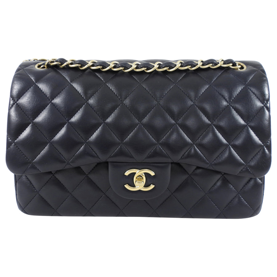 Chanel Midnight Navy Lambskin Jumbo Classic Double Flap Bag GHW