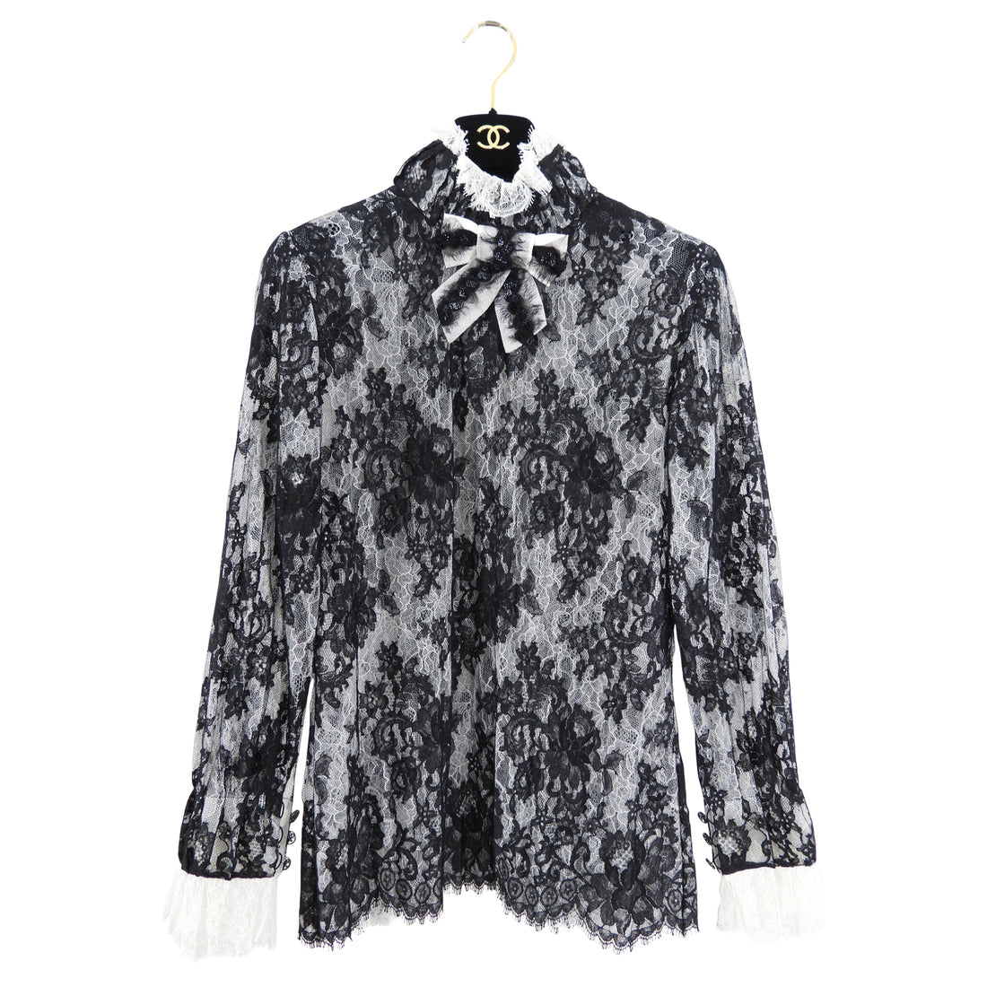 Chanel Pre-Fall 2015 Runway Black and White Lace Blouse - FR38 / S