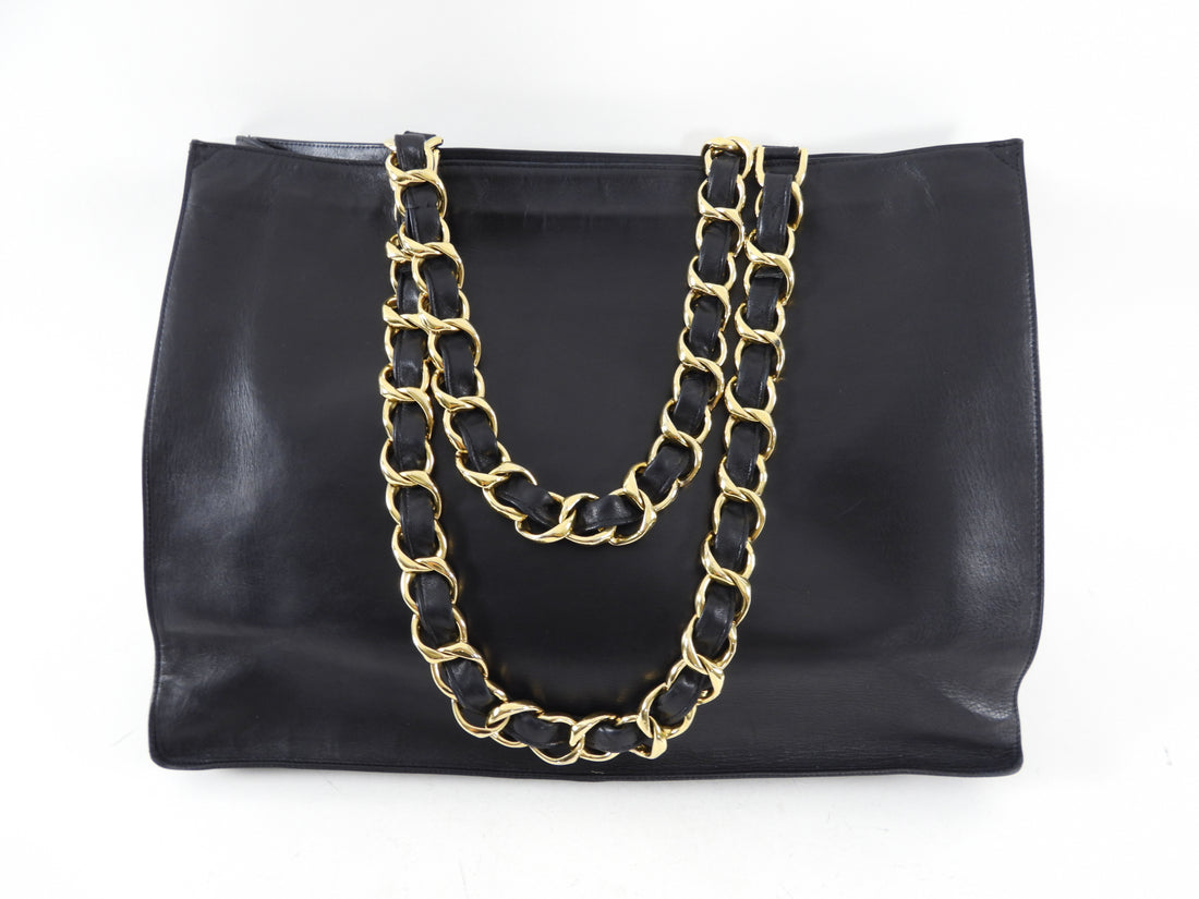 Chanel Vintage 1994 XL Smooth Lambskin Leather CC Chain Tote Bag