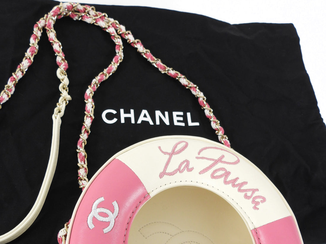 Chanel 2019 C Runway Pink and White La Pausa Lifesaver Round Bag