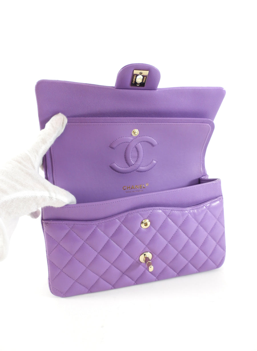 Chanel Medium Lilac Purple Caviar Leather Classic Double Flap Bag LGHW