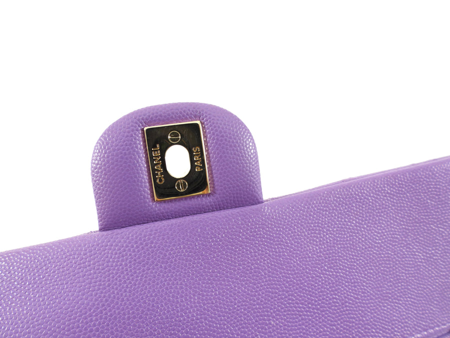 Chanel Medium Lilac Purple Caviar Leather Classic Double Flap Bag LGHW
