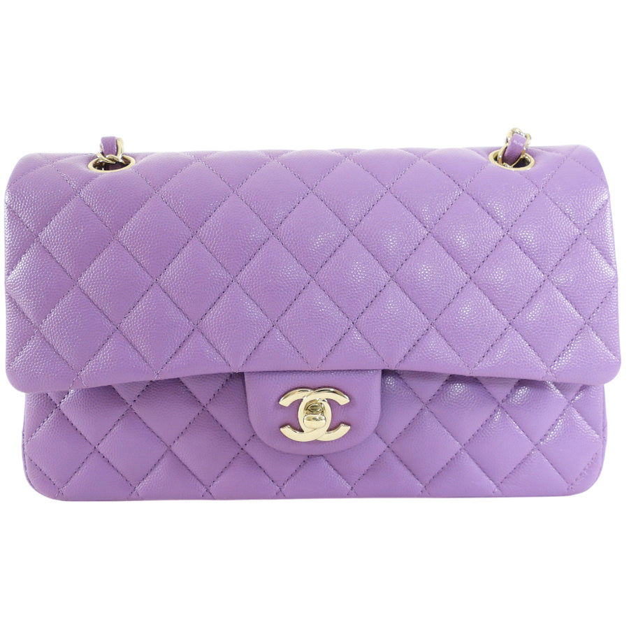 Chanel Medium Lilac Purple Caviar Leather Classic Double Flap Bag LGHW