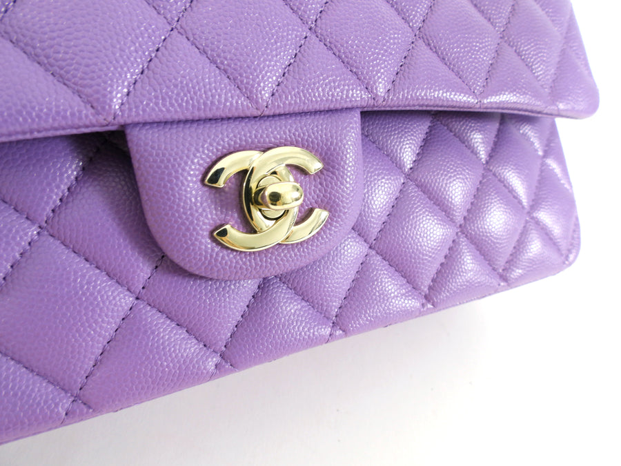Chanel Medium Lilac Purple Caviar Leather Classic Double Flap Bag LGHW
