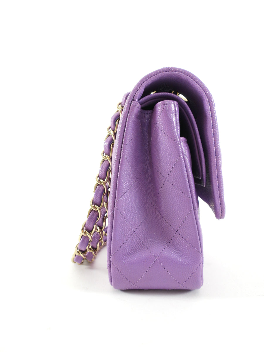 Chanel Medium Lilac Purple Caviar Leather Classic Double Flap Bag LGHW