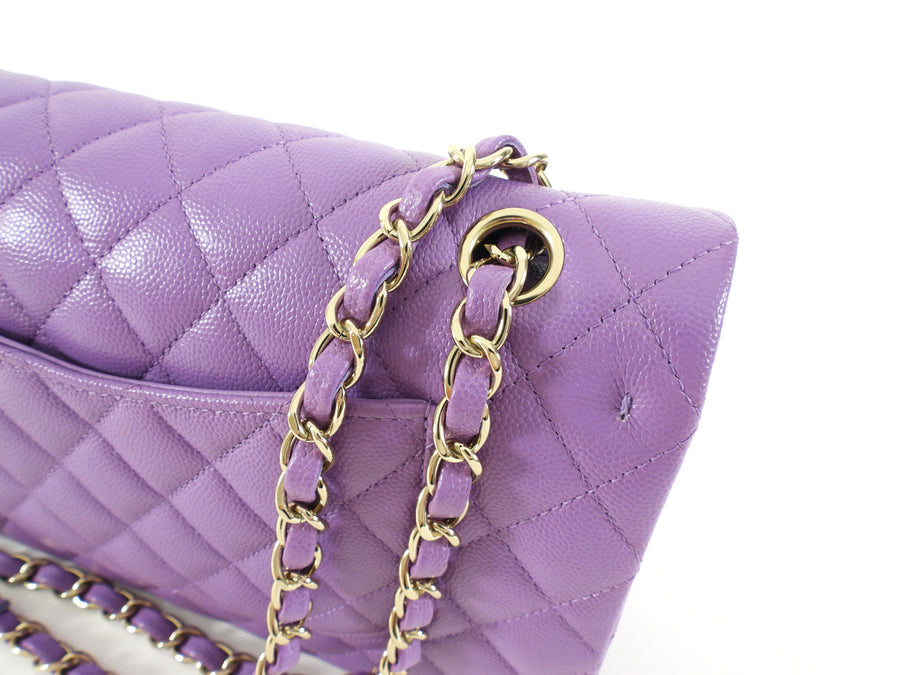 Chanel Medium Lilac Purple Caviar Leather Classic Double Flap Bag LGHW