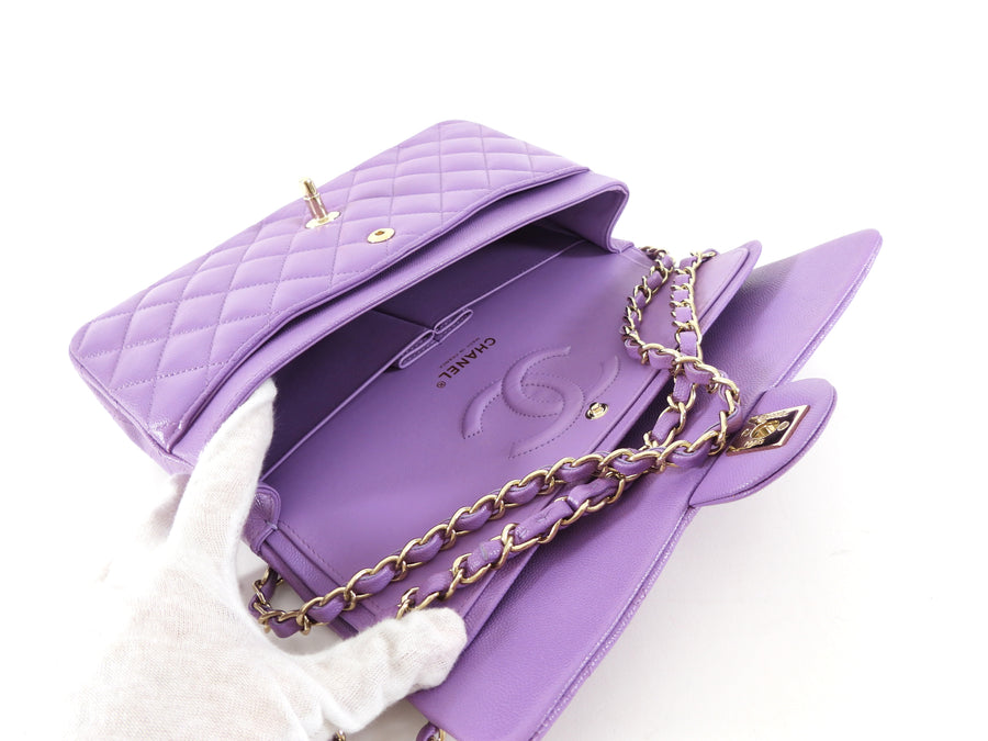 Chanel Medium Lilac Purple Caviar Leather Classic Double Flap Bag LGHW