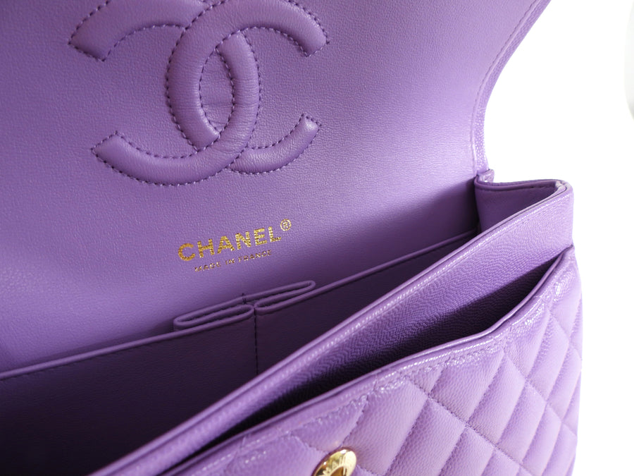 Chanel Medium Lilac Purple Caviar Leather Classic Double Flap Bag LGHW