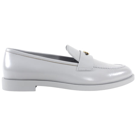 Chanel Putty Grey Glossed Leather CC Loafer - 39.5