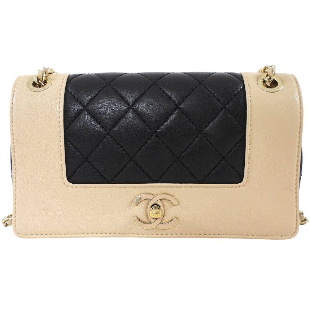 Chanel Mademoiselle Vintage Beige and Black Small Full Flap Bag