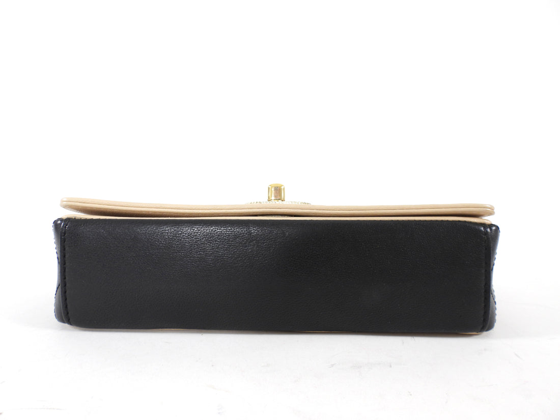 Chanel Mademoiselle Vintage Beige and Black Small Full Flap Bag