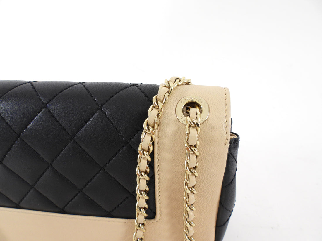 Chanel Mademoiselle Vintage Beige and Black Small Full Flap Bag
