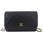 Chanel Black Top Stitch Leather Sheepskin WOC Wallet on Chain Bag
