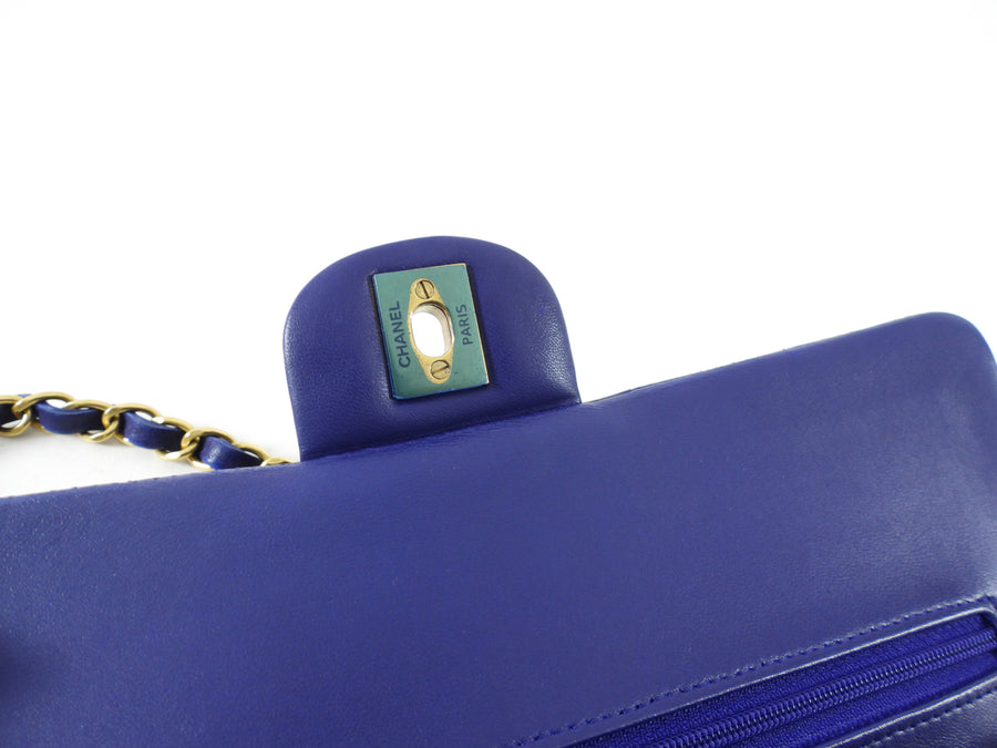 Chanel Blue Chevron Quilted Medium Double Classic Flap Bag GHW