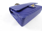 Chanel Blue Chevron Quilted Medium Double Classic Flap Bag GHW