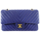 Chanel Blue Chevron Quilted Medium Double Classic Flap Bag GHW