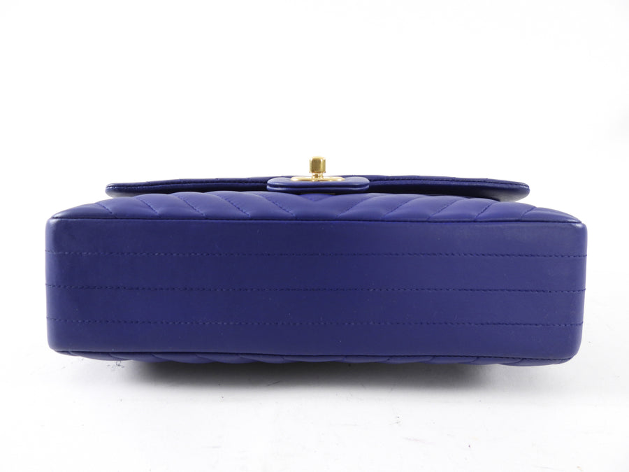 Chanel Blue Chevron Quilted Medium Double Classic Flap Bag GHW