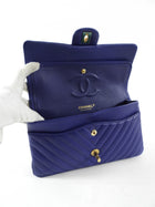 Chanel Blue Chevron Quilted Medium Double Classic Flap Bag GHW