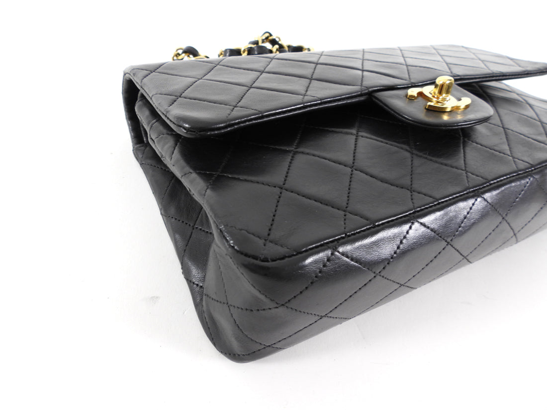 Chanel Vintage 1989-1991 Black Lambskin Medium Classic Double Flap Bag
