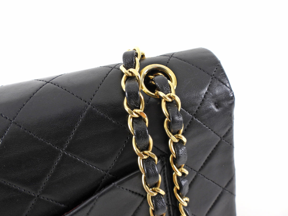 Chanel Vintage 1989-1991 Black Lambskin Medium Classic Double Flap Bag