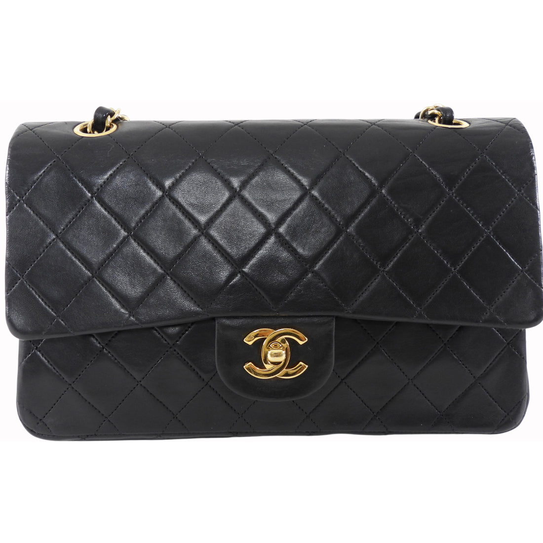 Chanel Vintage 1989-1991 Black Lambskin Medium Classic Double Flap Bag