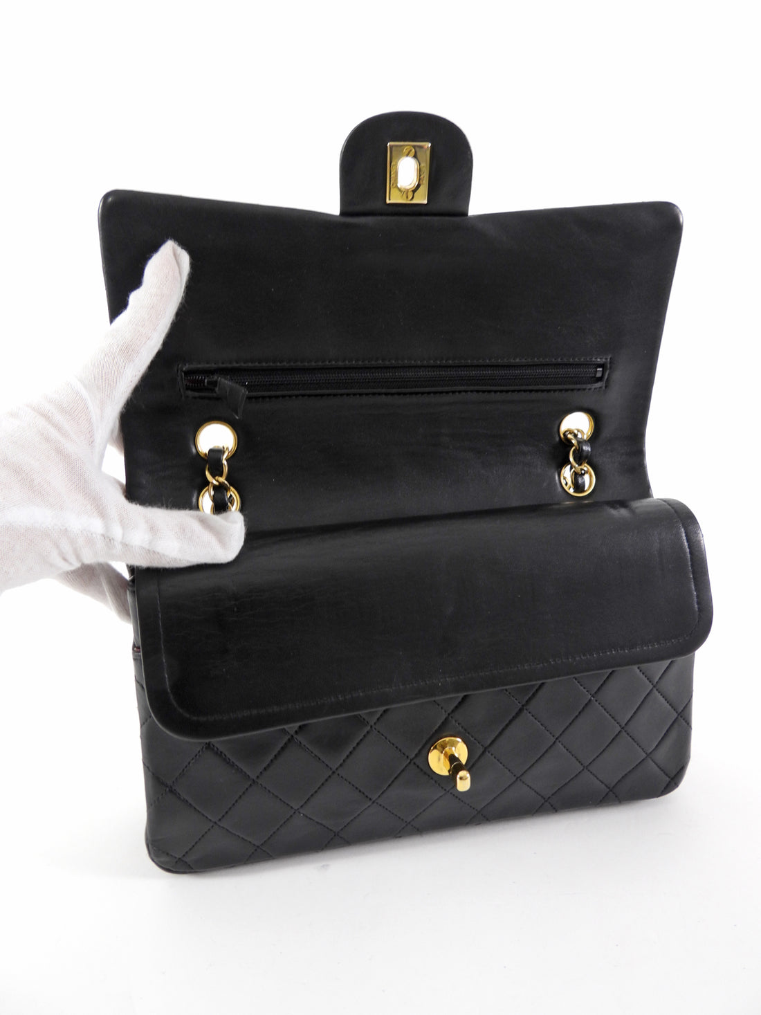 Chanel Vintage 1989-1991 Black Lambskin Medium Classic Double Flap Bag