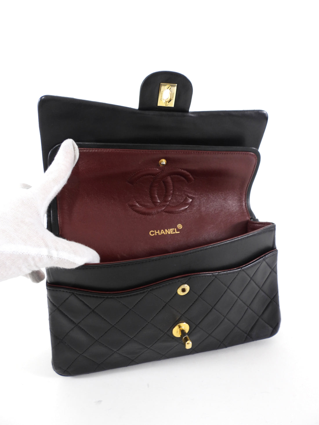 Chanel Vintage 1989-1991 Black Lambskin Medium Classic Double Flap Bag