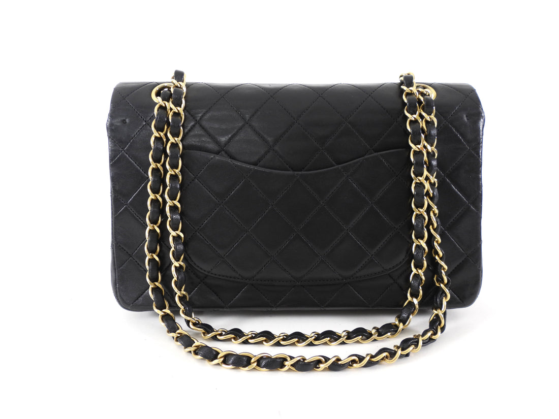 Chanel Vintage 1989-1991 Black Lambskin Medium Classic Double Flap Bag