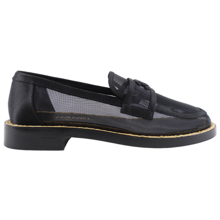 Chanel 2022 Black Mesh Beaded CC Loafers - 37 (EU37.5)