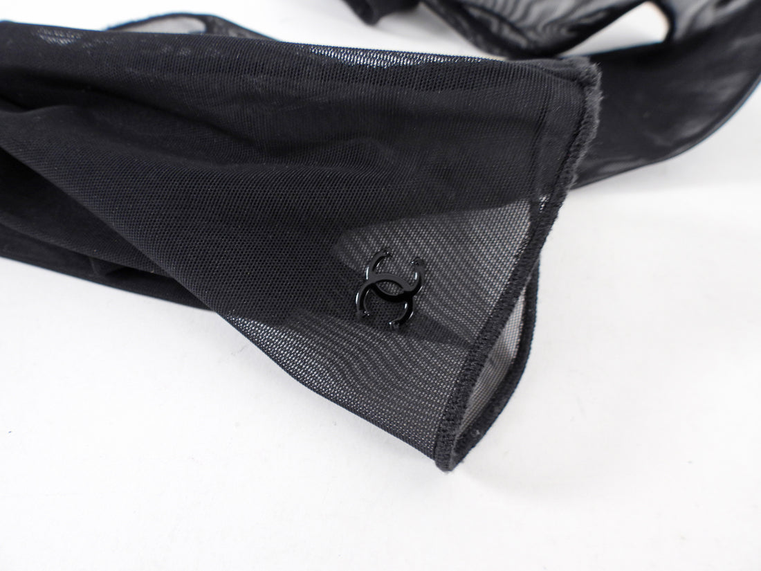 Chanel Black Mesh CC Fingerless Long Opera Gloves