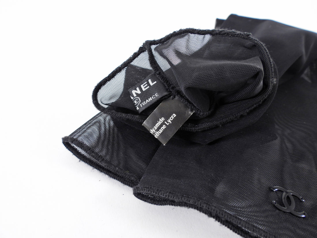 Chanel Black Mesh CC Fingerless Long Opera Gloves