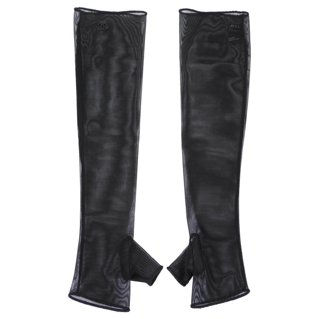 Chanel Black Mesh CC Fingerless Long Opera Gloves
