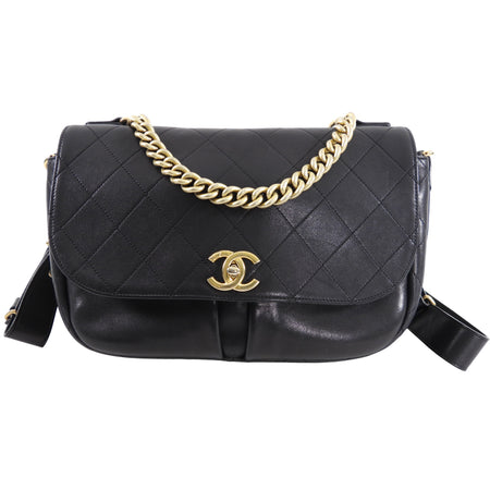 Chanel Black Quilted Leather Paris in Rome Messenger Bag
