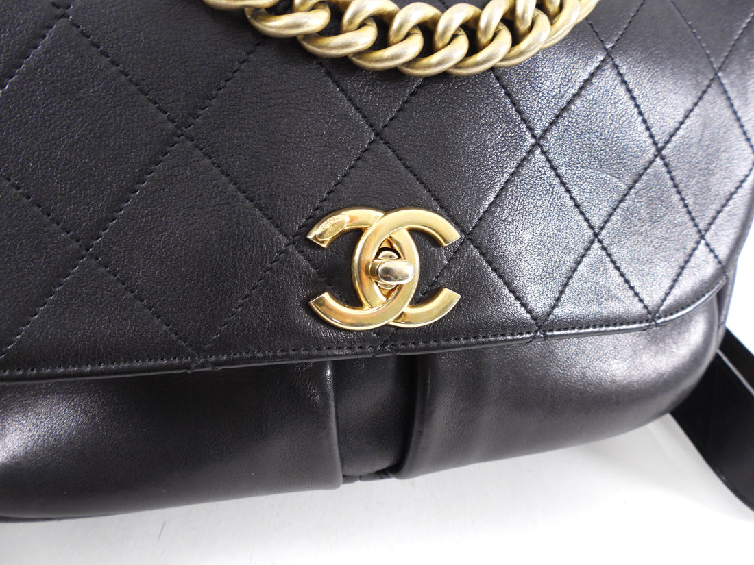 Chanel Black Quilted Leather Paris in Rome Messenger Bag