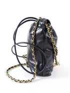 Chanel Black Leather Chain 22 Mini Bag with Goldtone Spellout Logo