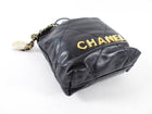 Chanel Black Leather Chain 22 Mini Bag with Goldtone Spellout Logo