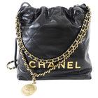 Chanel Black Leather Chain 22 Mini Bag with Goldtone Spellout Logo