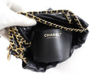 Chanel 2023 Black Leather Chain 22 Mini Bag with Ivory Enamel Logo