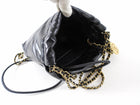 Chanel 2023 Black Leather Chain 22 Mini Bag with Ivory Enamel Logo