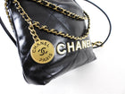 Chanel 2023 Black Leather Chain 22 Mini Bag with Ivory Enamel Logo
