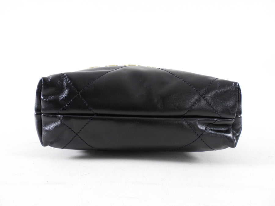 Chanel 2023 Black Leather Chain 22 Mini Bag with Ivory Enamel Logo