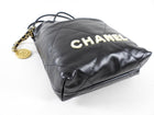 Chanel 2023 Black Leather Chain 22 Mini Bag with Ivory Enamel Logo