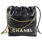 Chanel 2023 Black Leather Chain 22 Mini Bag with Ivory Enamel Logo