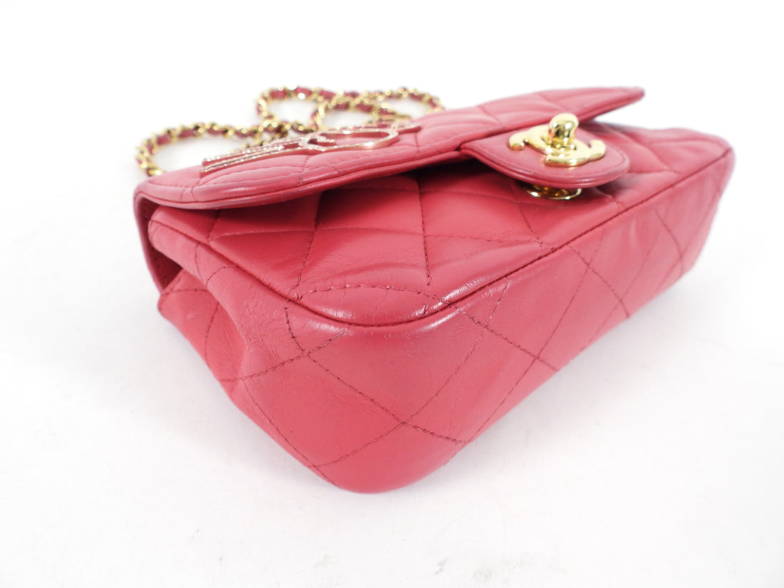 Chanel Pink V for Victory Mini Cherry Pink Crystal Classic Flap Bag