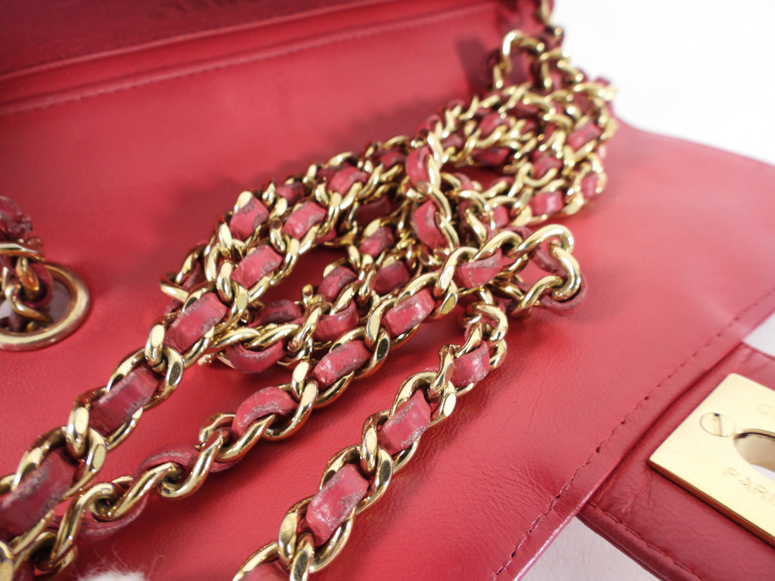 Chanel Pink V for Victory Mini Cherry Pink Crystal Classic Flap Bag